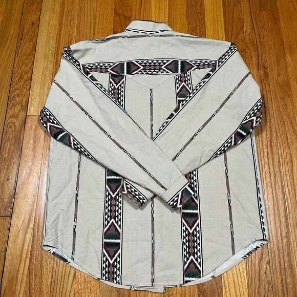 Vintage Womens Western Aztec Shirt S Panhandle Slim Deep Cut Band Collar USA - Picture 6 of 8